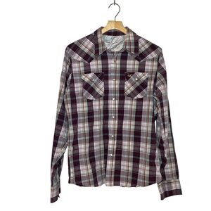 Hollister Burgundy and White Plaid Casual Shirt